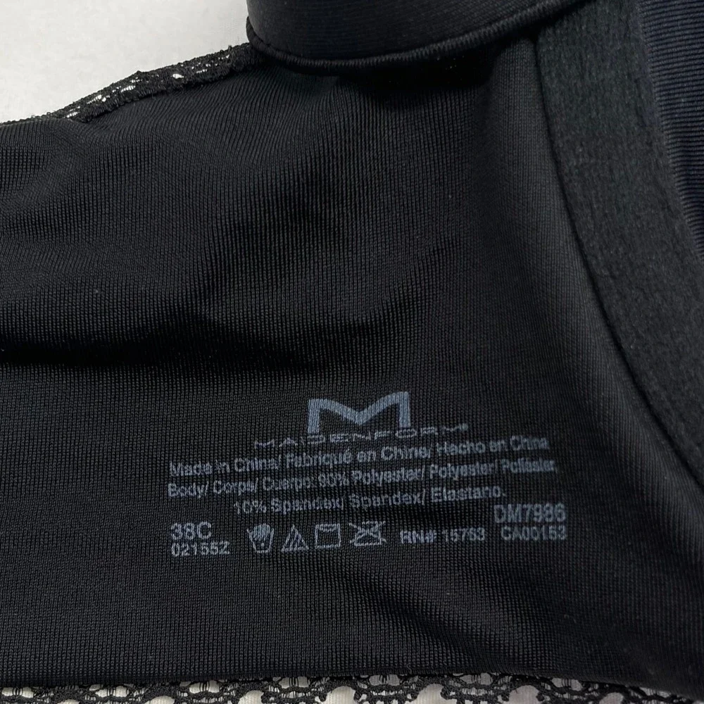 Maidenform Underwire T-Shirt Bra 38C Black Lace Back Comfort Everyday DM7986